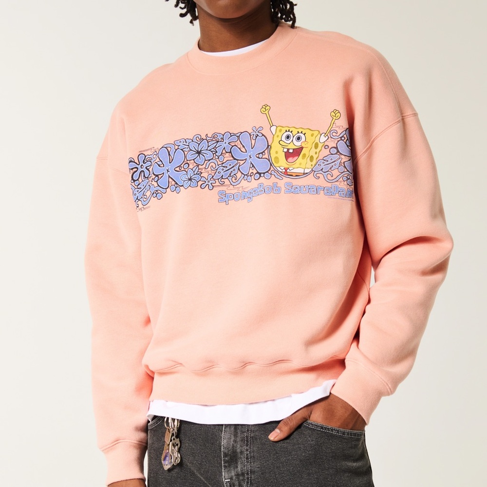 Hollister BoxySpongeBob SquarePants Men's Coral boxy Crewneck Sweater